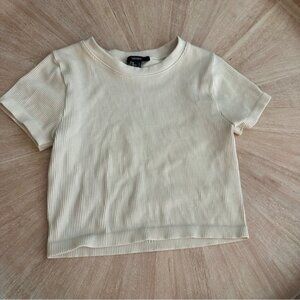 Forever 21 Cream Ribbed T-Shirt - Large
